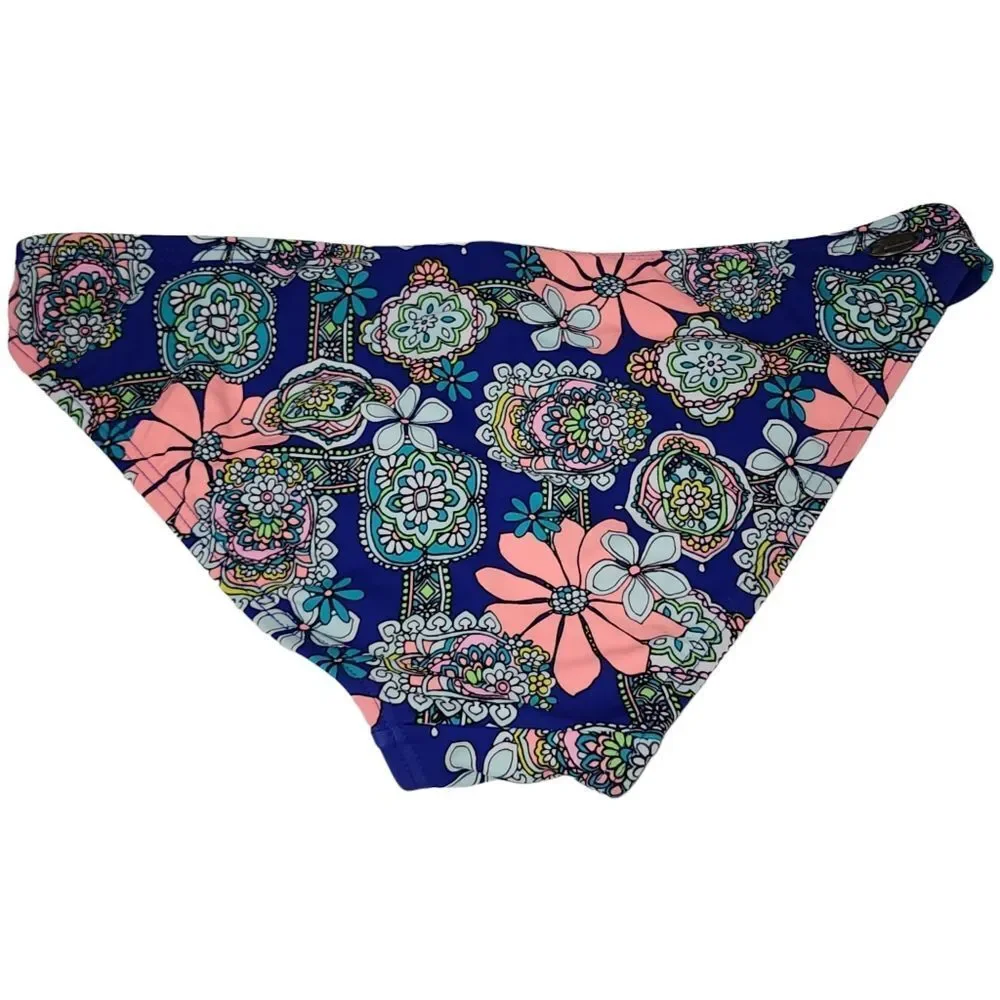 Hobie Womens Pink Blue Floral Bikini Bottom With Adjustable‎ Side Straps Size XL